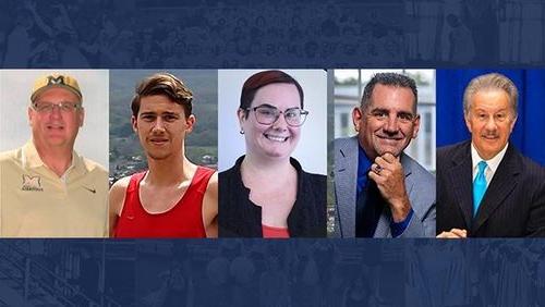 a collage of the five award recipients combined over a blue background